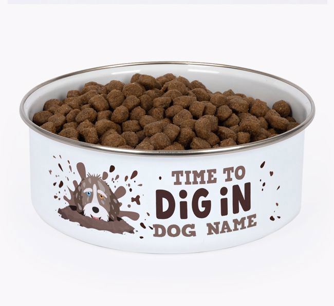 Time To Dig In: Personalized {breedFullName} Enamel Dog Bowl